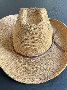 Miller Bros. Western Cowboy Hat Sz 7 3/8 Straw Feather Brown Band